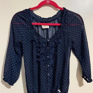 Abercrombie & Fitch Navy Blouse with White Dots